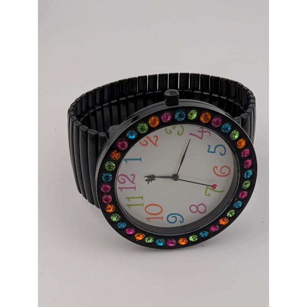 Cannes Watch Women 48mm Case Colorful Dial Black Stretch Band- New Battery‎